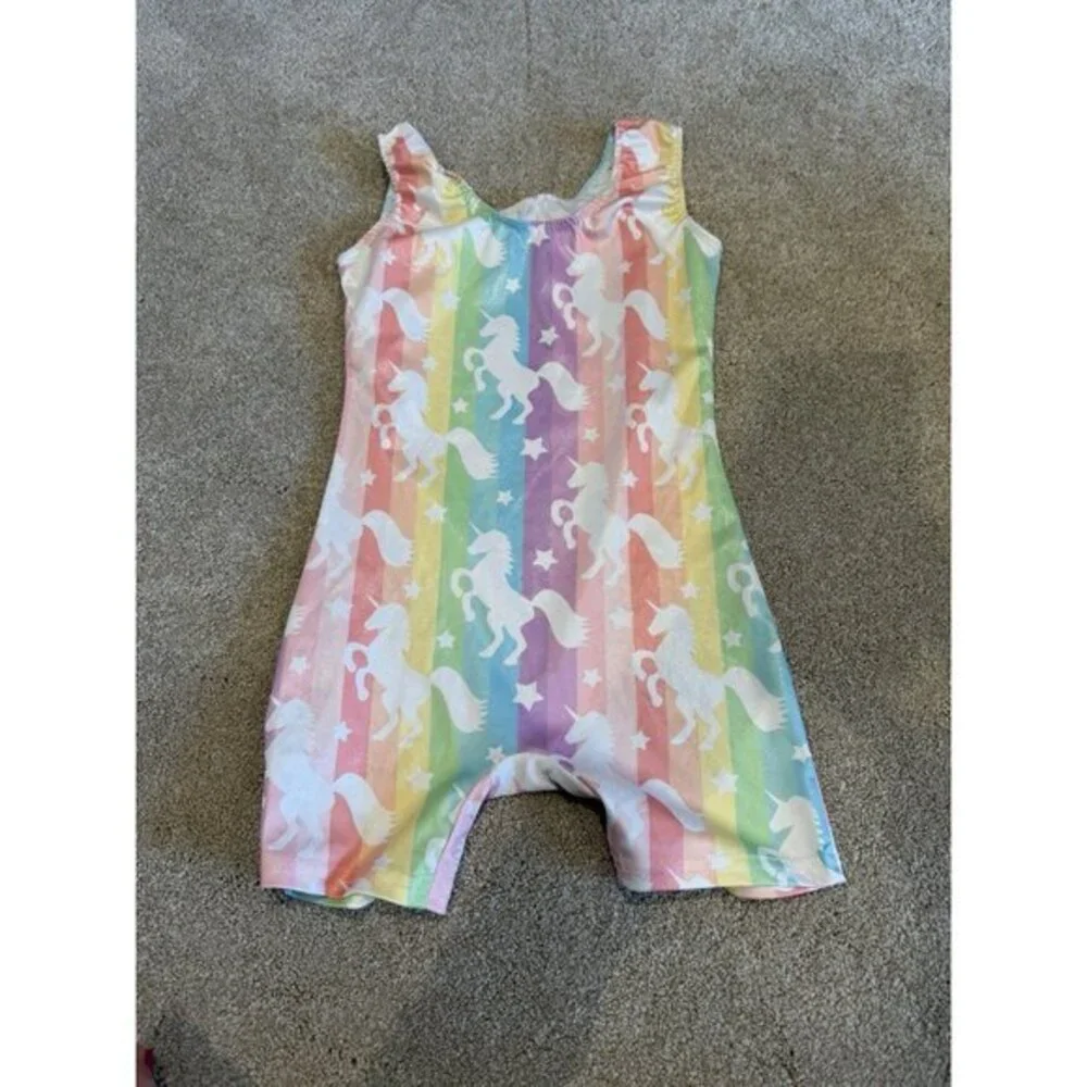 Funnycokid Gymnastics Leotard Girls 8 Unicorn Rainbow Size 130 Sleeveless Casual